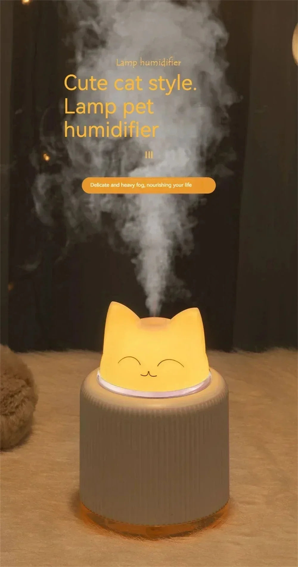 Mini Humidifier-Cute Cat Mist Humidifier for Kids Bedroom Small Ultrasonic humidifier for Home Car Office with USB 2 LED Colors