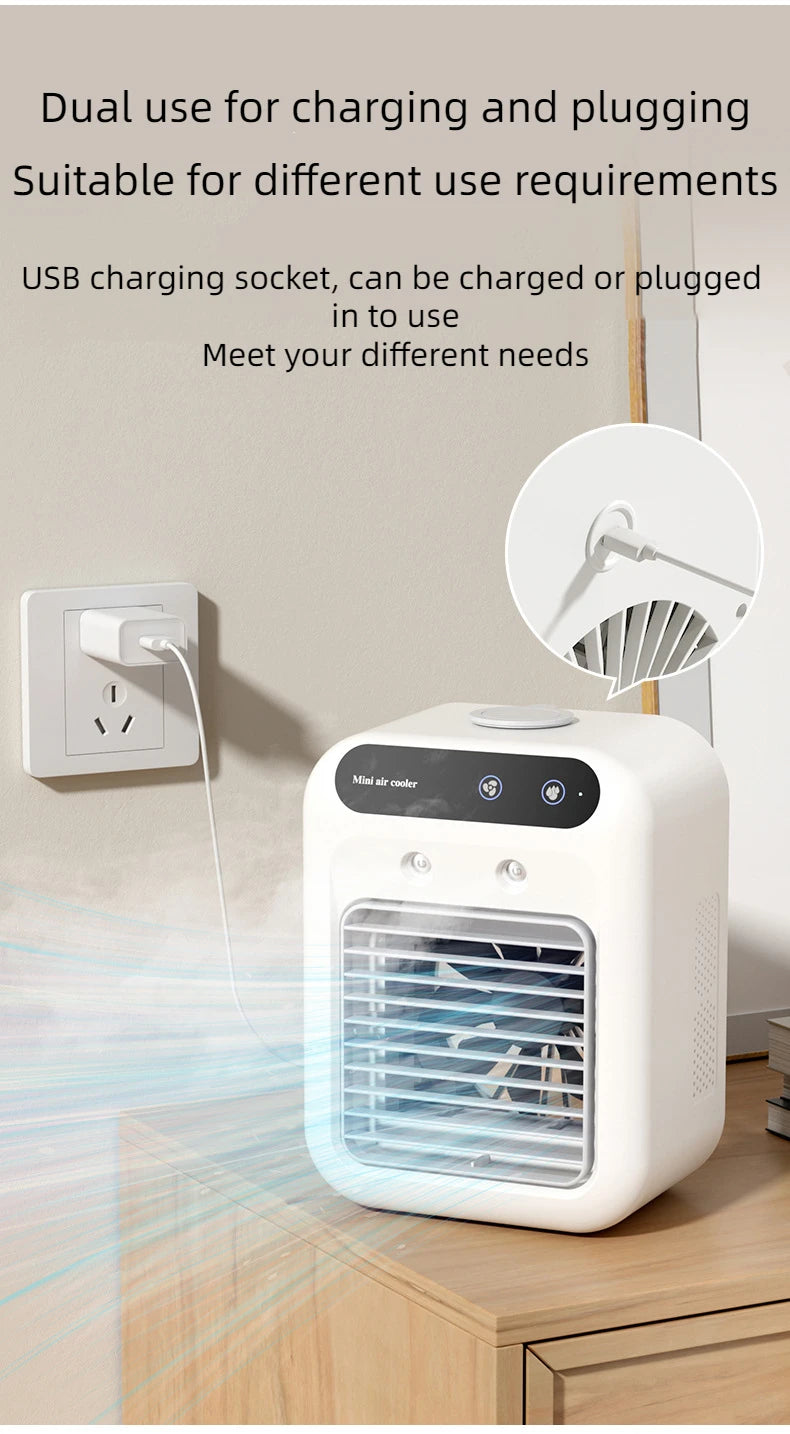 USB Desktop Humidifier Fan Water Tank Mini Air Cooler Portable Cooling Device 1800mAh Lithium Battery Low Voltage Operation Fan