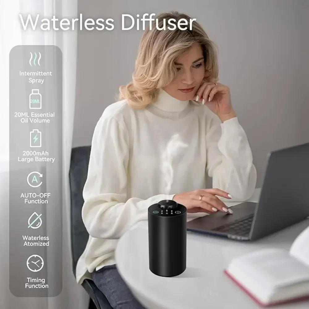 Car Waterless Essential Oil Diffuser Battery Operated Cordless Aromatherapy Diffuser With Timing 3 Mist Levels Car Diffuser