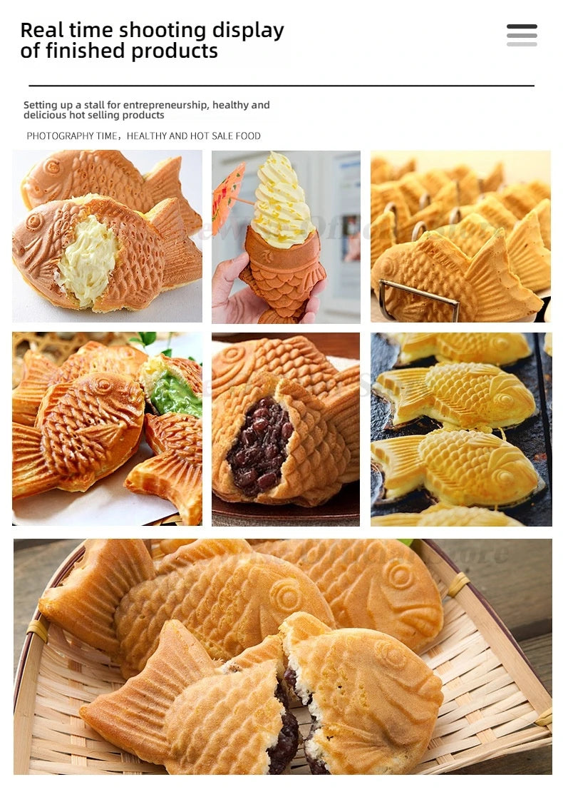 HomeWise Taiyaki Maker Fish Waffle Machine Fish Cake Baking Machine 6 Pcs Fish Ice Cream Waffle Maker 3000W Non-stick Pan
