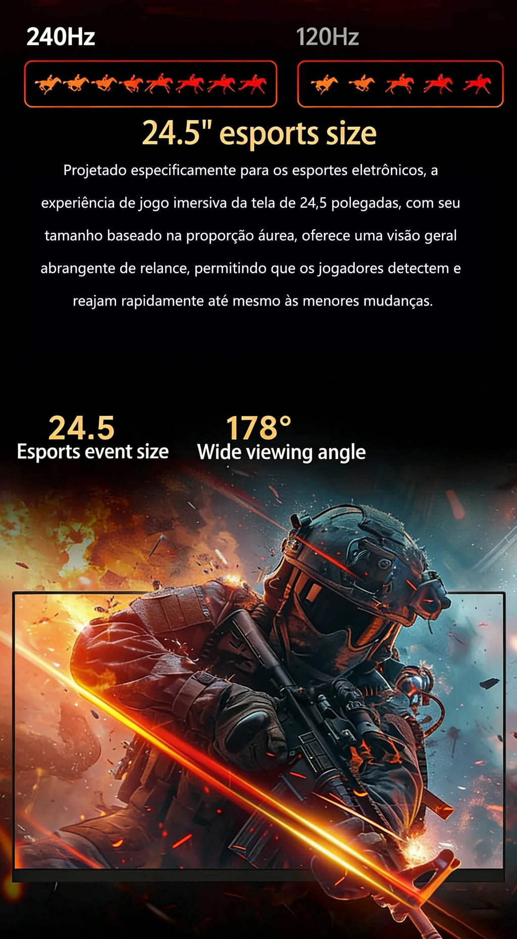 24.5 Inch 240Hz Gaming Monitor 1920×1080P 120%sRGB HDR400 IPS Screen FHD 400Nits Display DP HDMI VESA Gaming PC Monitor