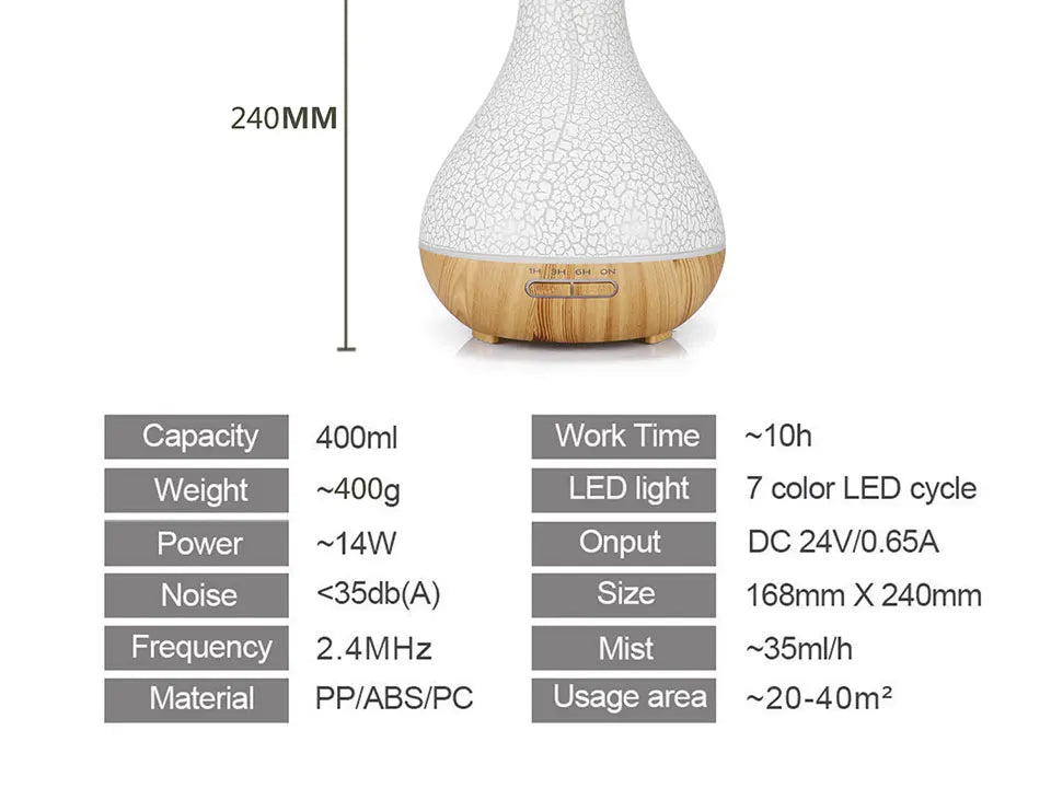 Electric Air Humidifier Remote Control Diffuser Aroma Humidifier Oil Diffuser Ultrasonic Wood Grain Mist Maker 7Color LED Light