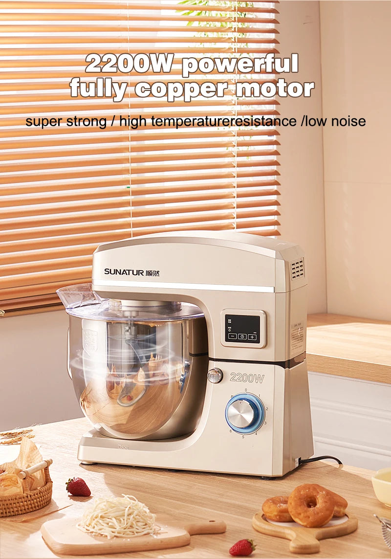SUNATUR 10L Stand Mixer 2200w Dough Kneading Planetary Proccessor Automatic Beater Electric Timed Kitchen Blender Cream Whipper