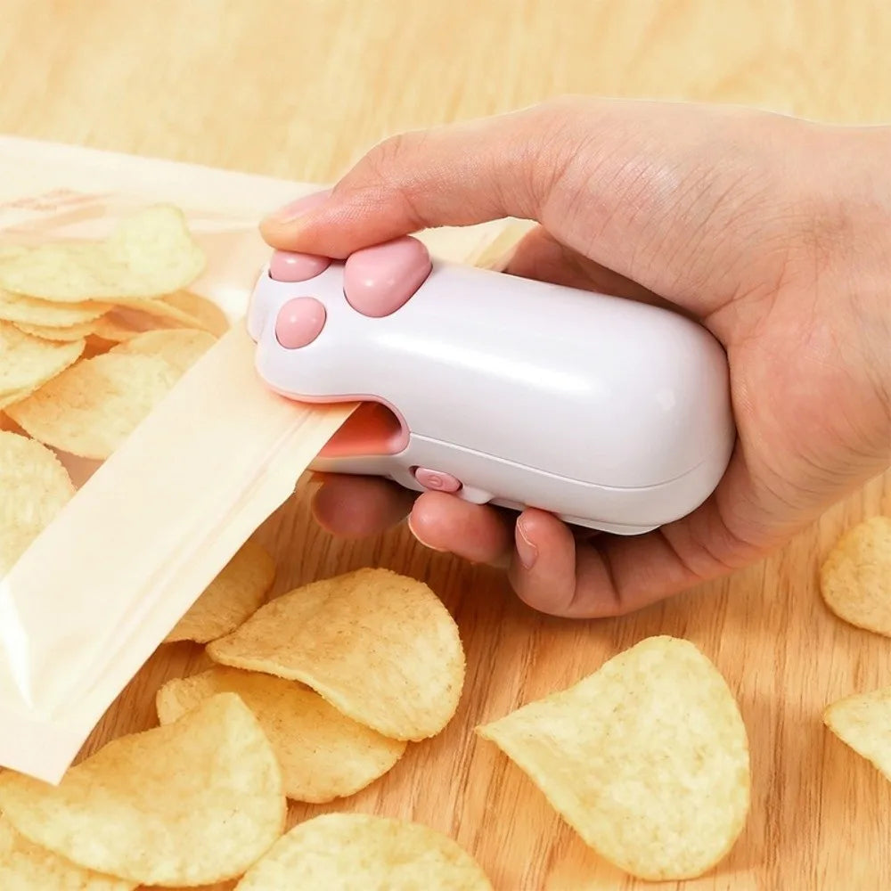 Mini Cat Paw Snack Bag Sealer Type-C Charging Built-in Cutter Food Bag Sealer Magnetic Back Heat Sealing Mini Sealing Machine