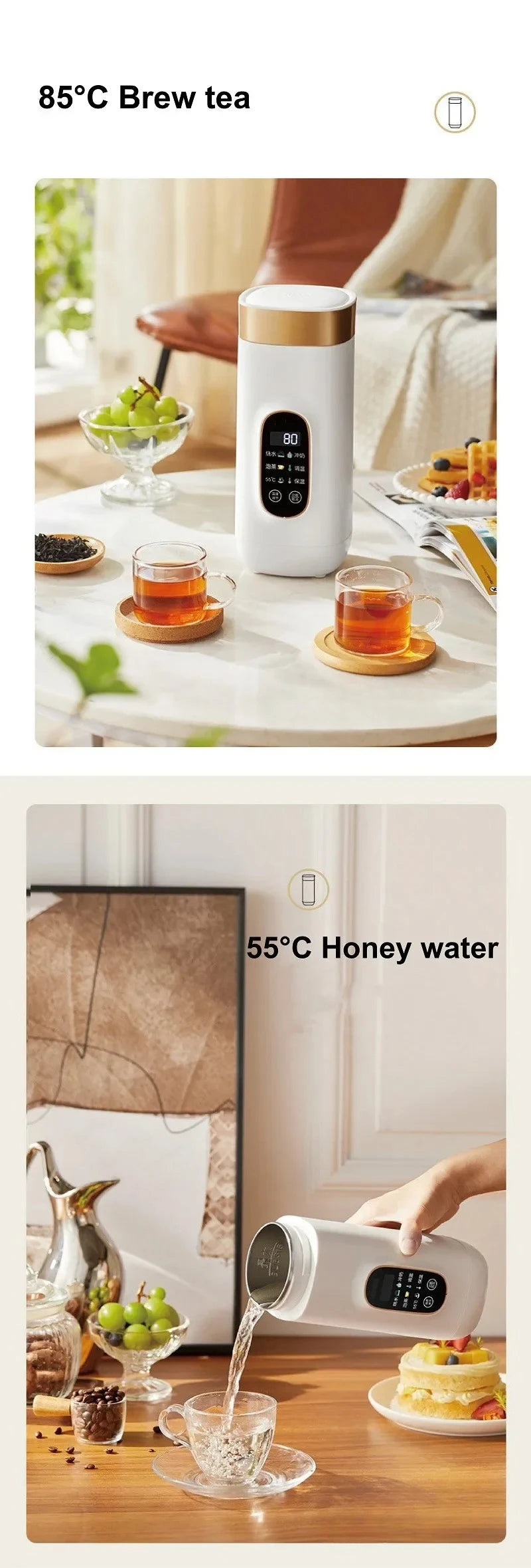 650ml Electric Water Cup Portable Temperature Control 304 Stainless Steel Electric Kettle Thermos Cup Travel Hot Water Kettle