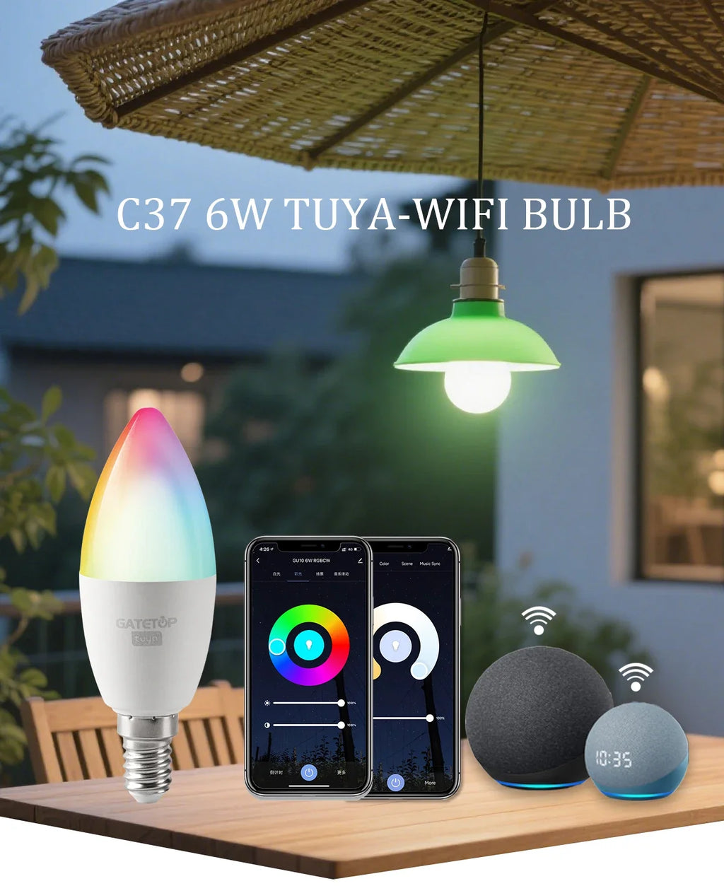 1-10PCS LED Candle Tuya Bulb WiFi E14 Smart RGB CW AC 85-265V 6W LED Lamp C37 Bulbs App Voice Control Support Alexa Google Home