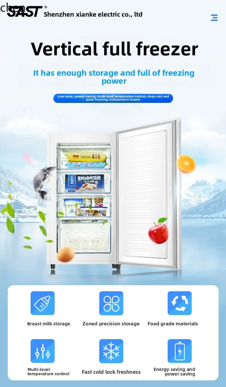 ZMLFreezer Vertical Full Freezer Side Open Door Freezer Small Drawer Air Cooled Frost Free