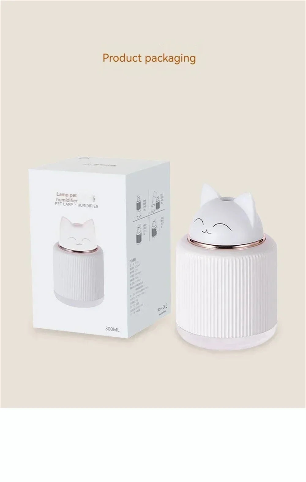 Mini Humidifier-Cute Cat Mist Humidifier for Kids Bedroom Small Ultrasonic humidifier for Home Car Office with USB 2 LED Colors