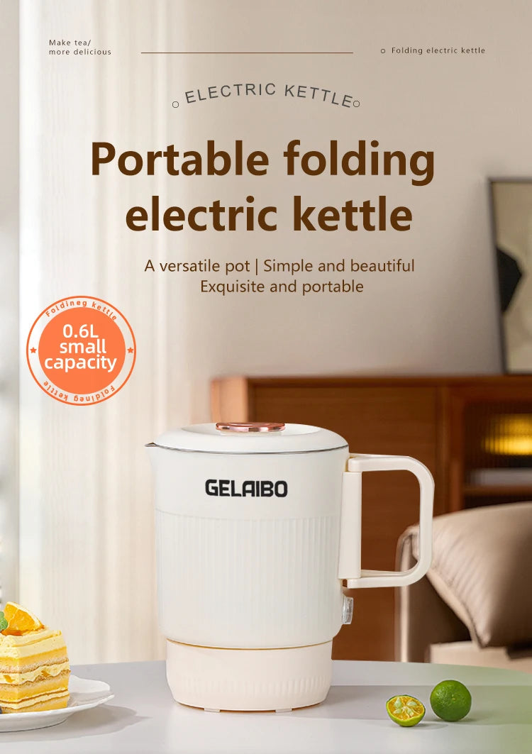 GELAIBO Electric Kettle Folding Kettle Travel Portable Kettle 304 Stainless Steel Electric Kettle Double-Layer Anti-Multifunctio