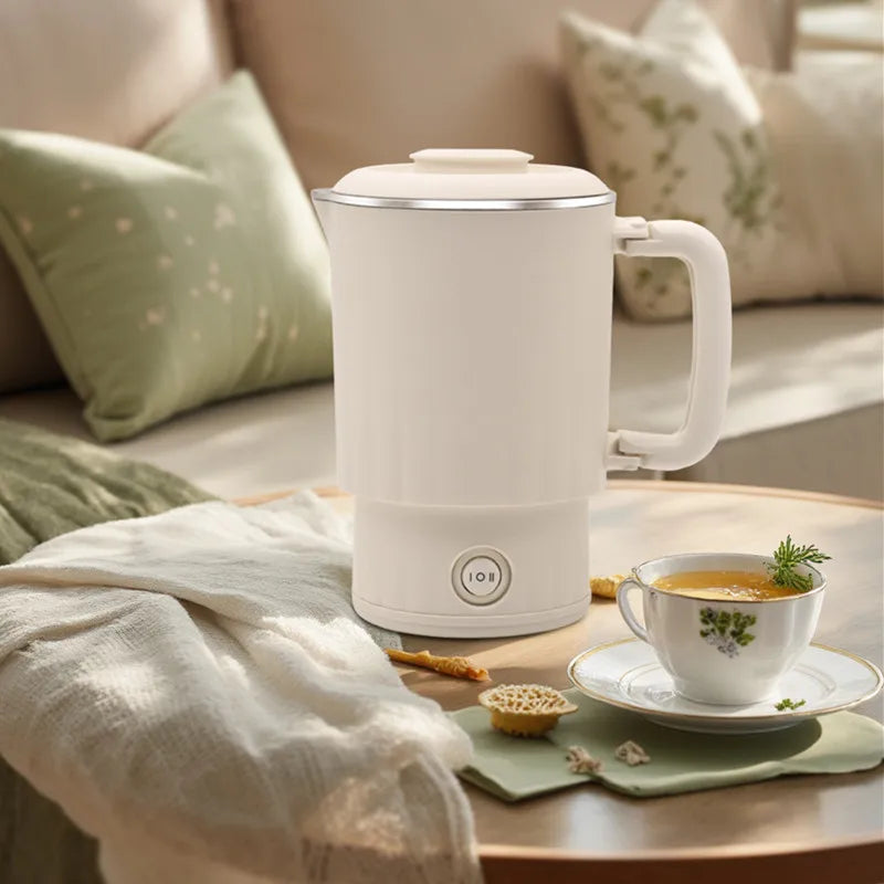 600ML Mini Portable Electric Kettle, Food-Grade Stainless Steel, Travel Foldable Boiling Pot & Noodle Pot