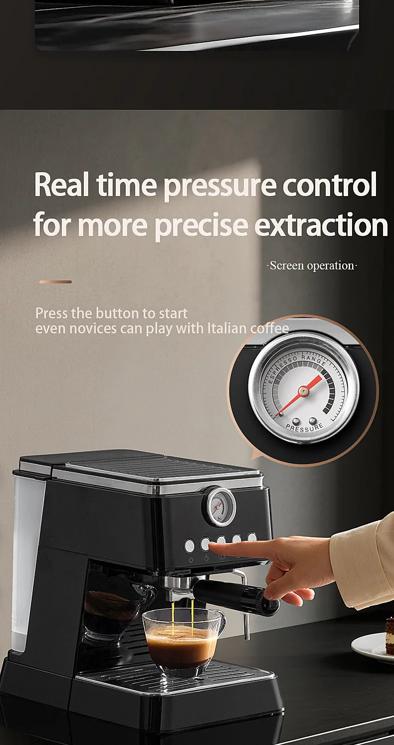 2026 Semi-automatic household coffee machine with high-pressure extraction, frothing and grinding integrated functions