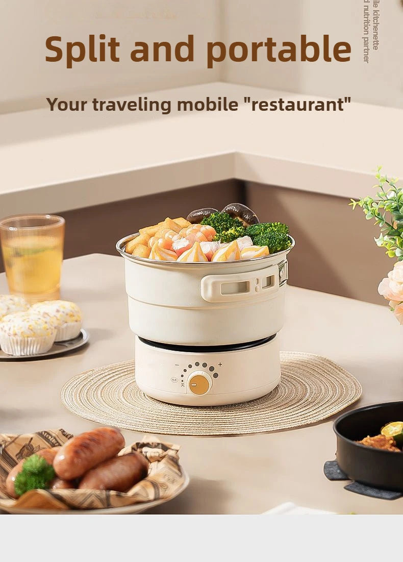 110V/220V Electric Cooker Portable Cooking Pot Foldable Hotpot 1.6L Multi cookers Split Type Rice Cooker Frying Pan Home Travel
