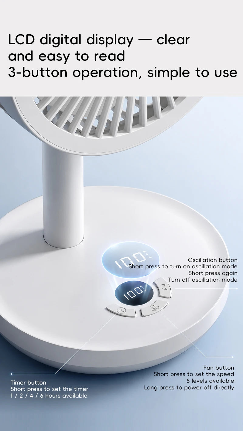 KINSCOTER Smart Oscillating Desk Fan 4000mAh USB Angle Adjustable Silent Rechargeable Fan 5 Wind Speeds for Home/Office/Gift