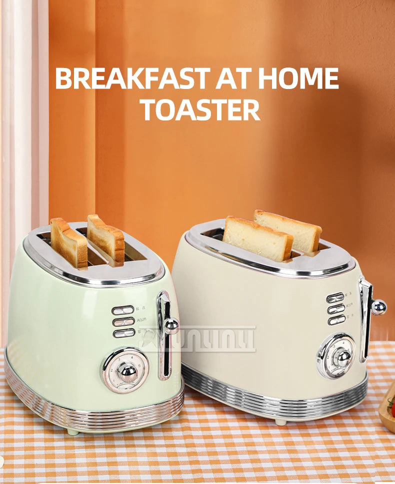 Electric Toaster Stainless Steel Retro Bread Baking Machine 2 Slices Breakfast Machine Double-side Heating Sandwich Maker