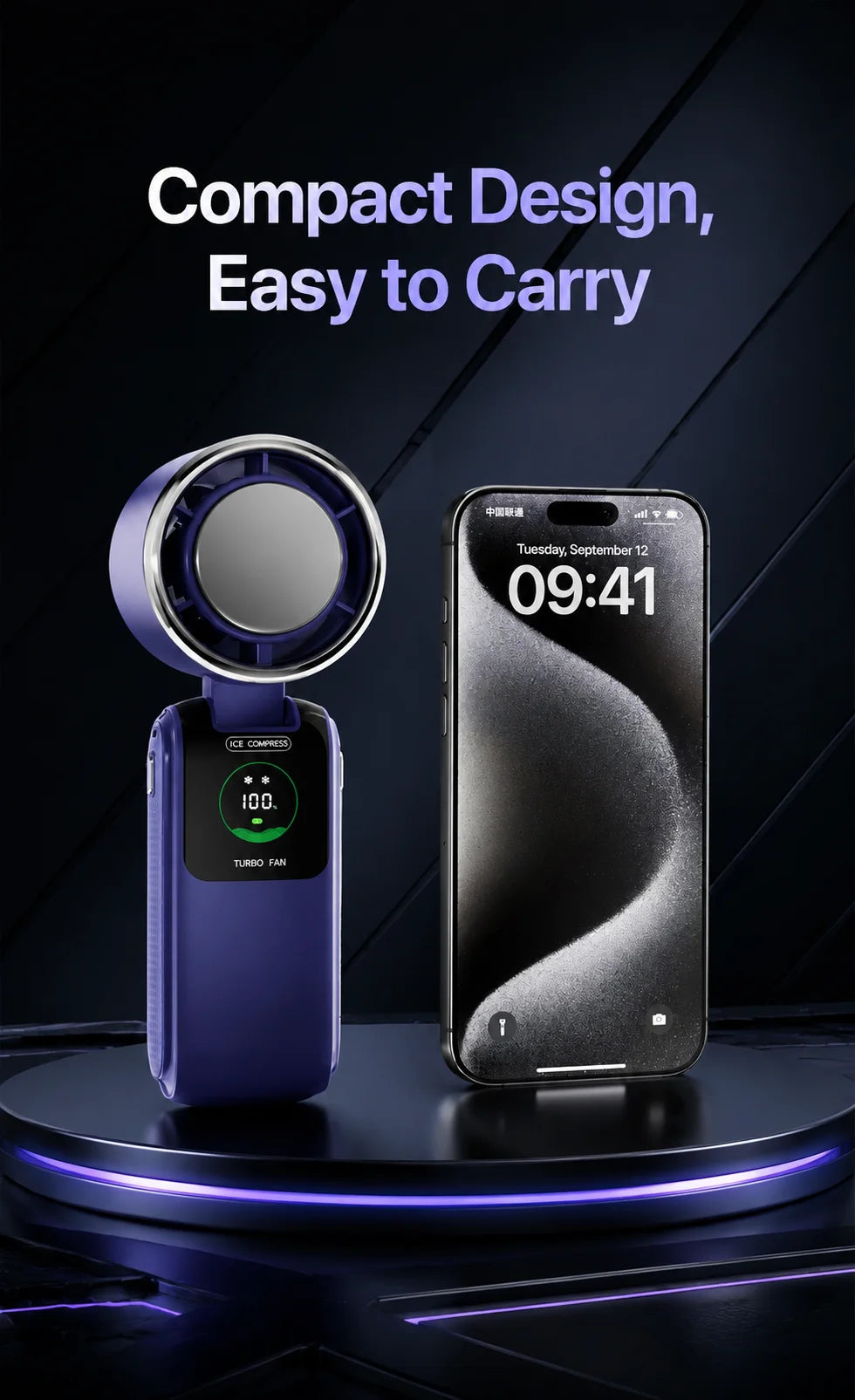 Ice Cooling Portable Neck Fan, 5-Speed Turbo Wind Foldable Hands Free Cooler, 4000mAh 9H Battery Travel Outdoor