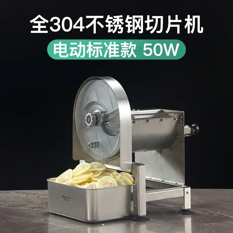 Commercial stainless steel electric slicer for cutting garlic and lemon slices, fruit slices and thin slices
