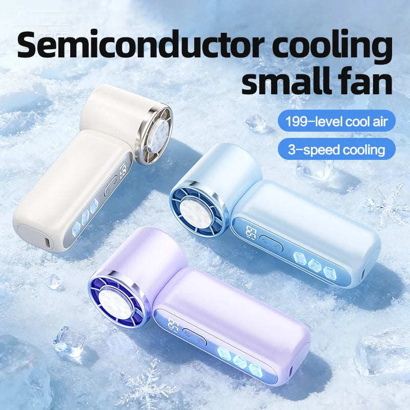 3000mAh 199 Speed Portable Handheld Fan with ICE Semiconductor Cooling 360° Turbo Personal USB Rechargeable Mini Air Cooler
