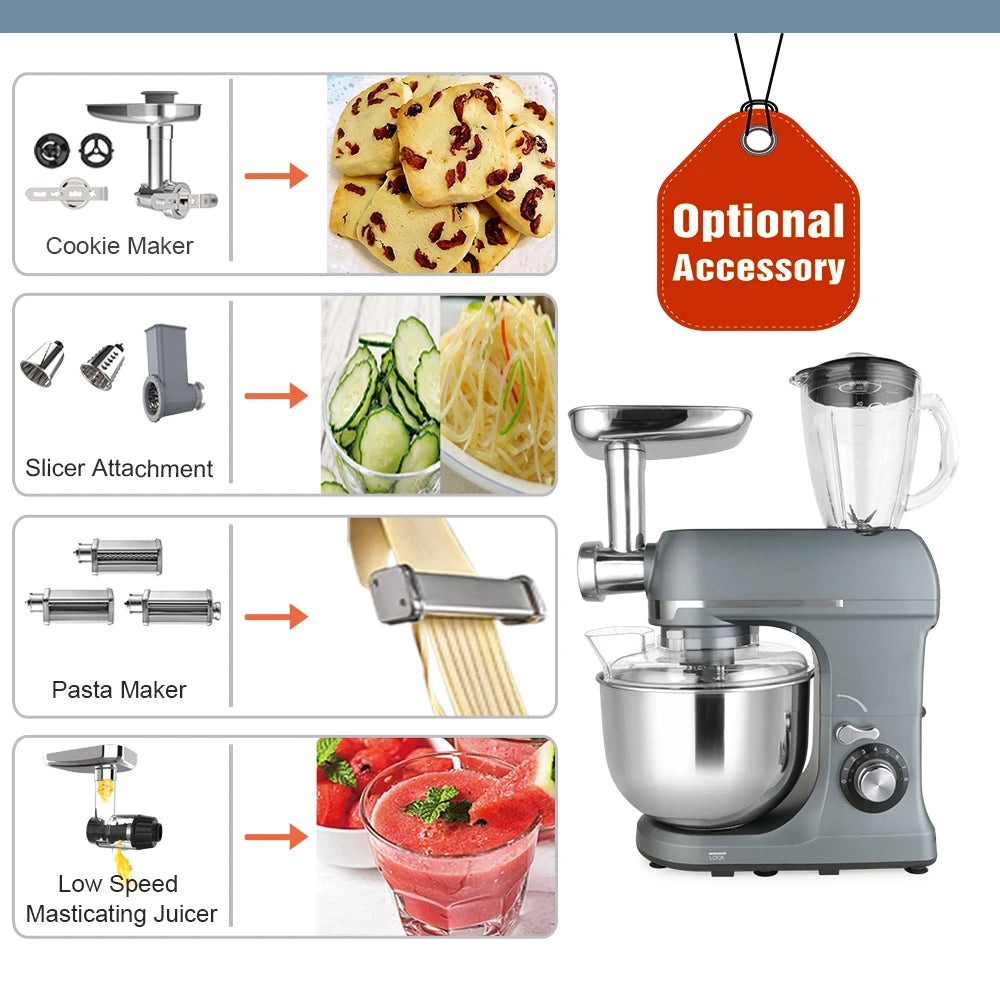 1300W 7L 3 in 1 Multi-function Planetary Stand Mixer Commercial Electric Dough Blender for Kitchen Bakery