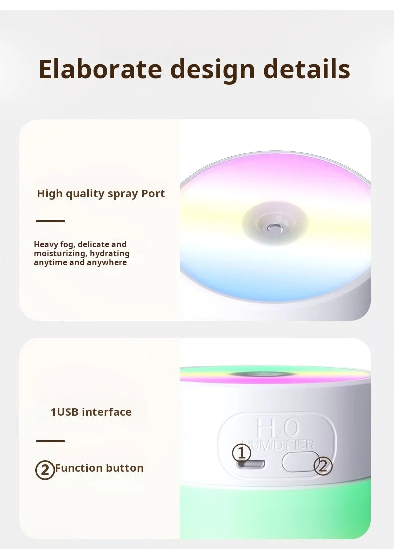 Colorful Atmosphere LED USB Mini Humidifier Car Home Bedroom Air Moisturizer Portable Desktop Aromatherapy Waterless Ultrasonic