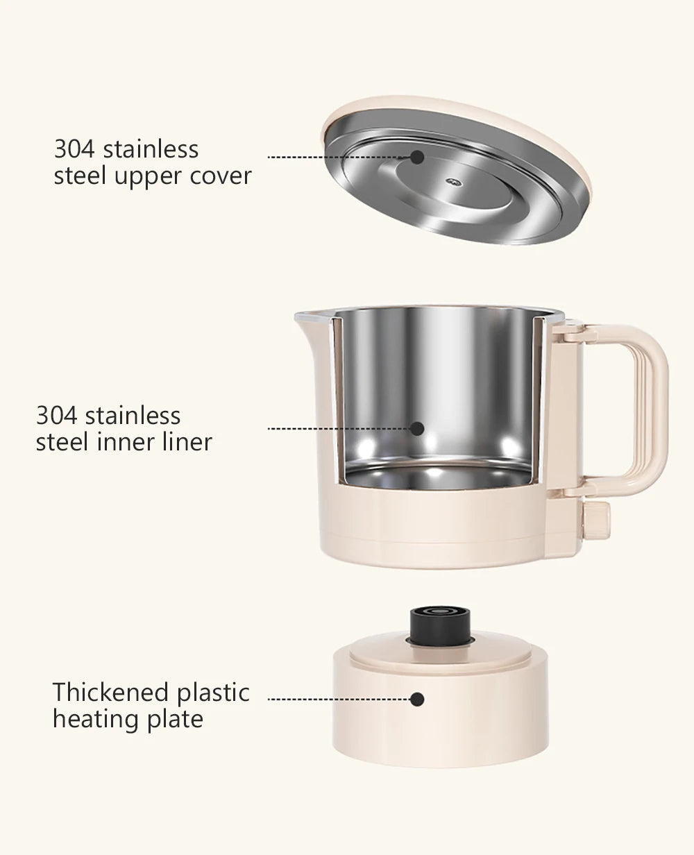 New 800ml Small Portable Electric Kettle Foldable 3 in 1 Multifunctional Travel Electric Kettle Household Rice Cooker Hot Pot