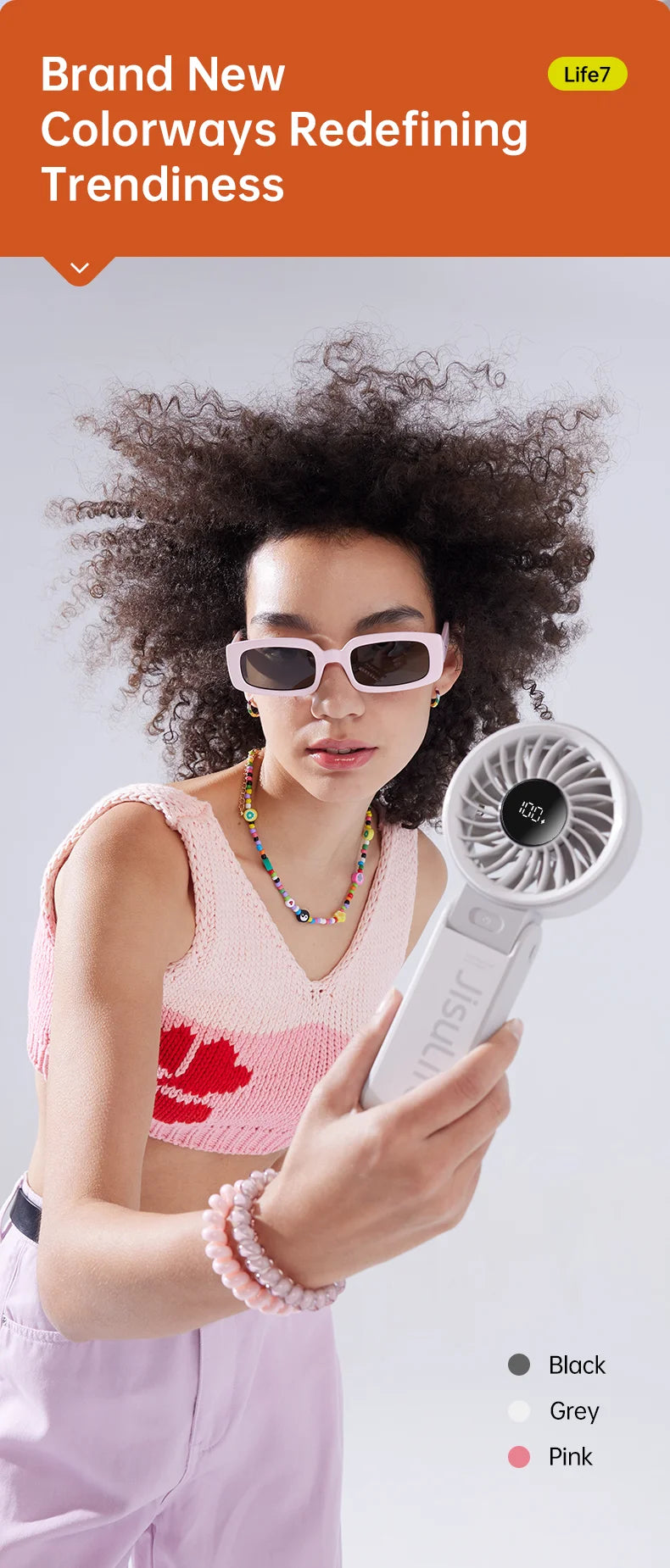 JISULIFE Portable Handheld Fan with LED Display,5 Speeds,5000mAh,150°Folded,3-IN-1 Hand/Desk/Neck Multifunction Personal Fan