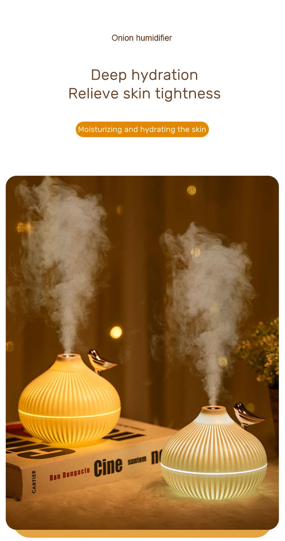300ml USB Air Humidifier Mini Water Aroma Diffuser with Warm LED Night Light for Home Room Ultrasonic Cool Mist Humidificador