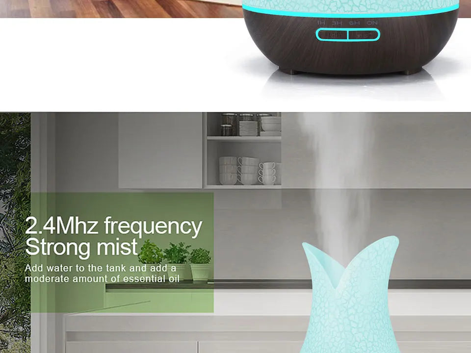 Electric Air Humidifier Remote Control Diffuser Aroma Humidifier Oil Diffuser Ultrasonic Wood Grain Mist Maker 7Color LED Light