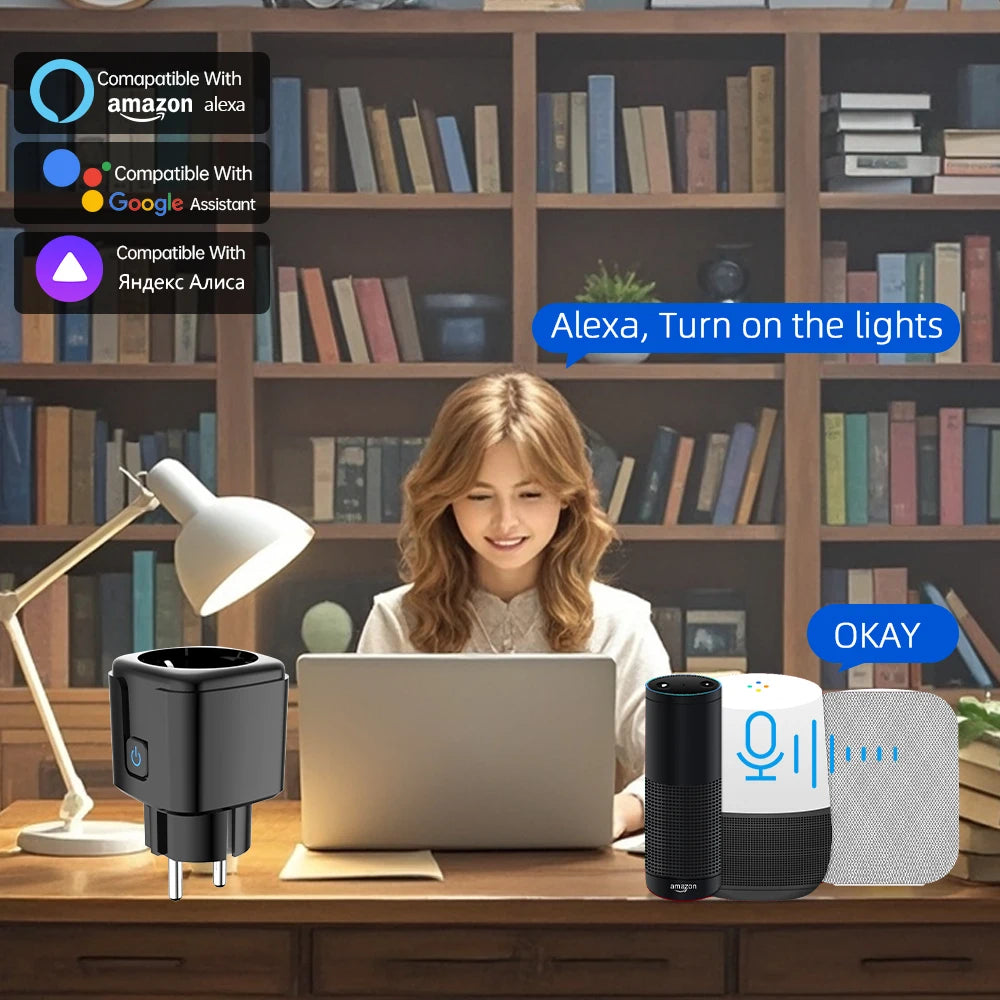 Tuya Smart Socket WiFi Remote Control EU Plug with Energy Monitoring 16A/20A Voice Control Google/Alexa Timed