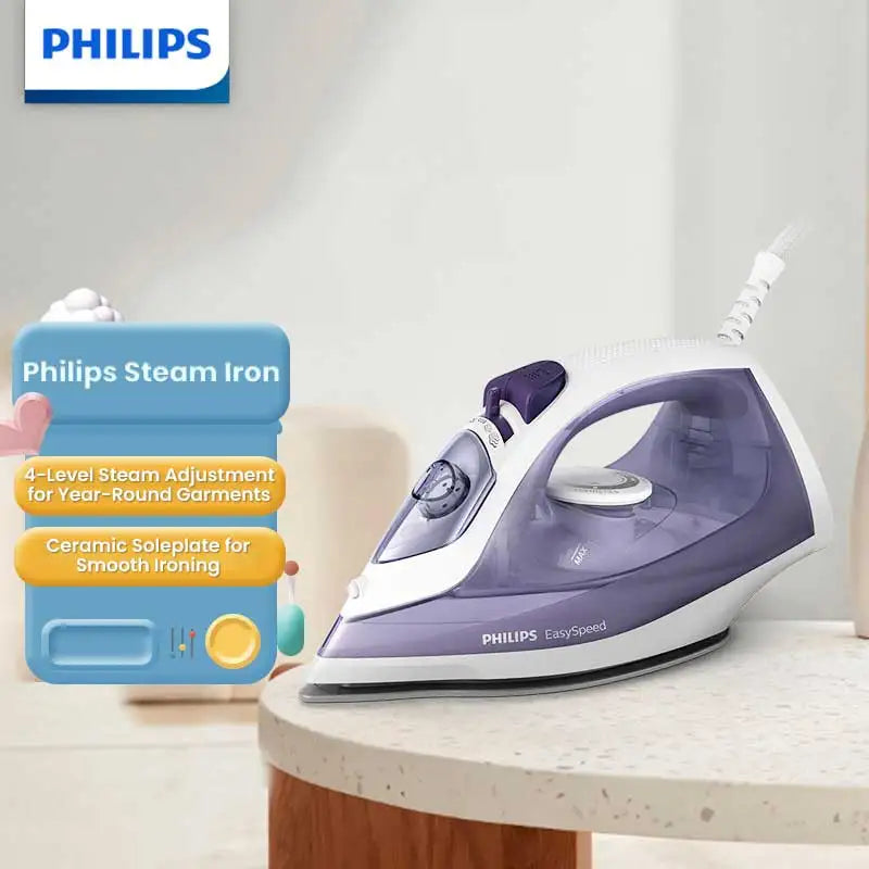 Philips Steam Iron GC1752/38 1700W Ceramic Soleplate Anti-Drip 4 Steam Setting Dry Steam Iron for Home Clothes Ironing Daily Use