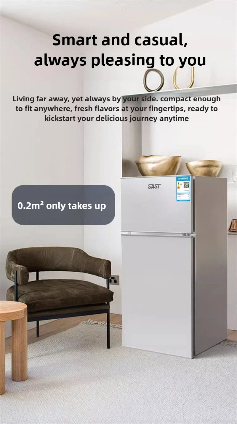 Energy Saving Refrigerator with Double Doors Small Refrigerator Home Dormitory Rental Room Freezer Refrigeration Mini Bar Fridge