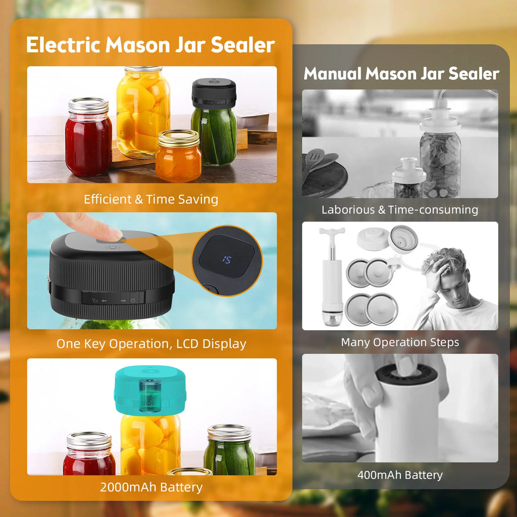 Electric Mason Jar Vacuum Sealer 60KPa for Canning Jars Cordless Vacuum Sealing Machine for Food Storage or Fermentation