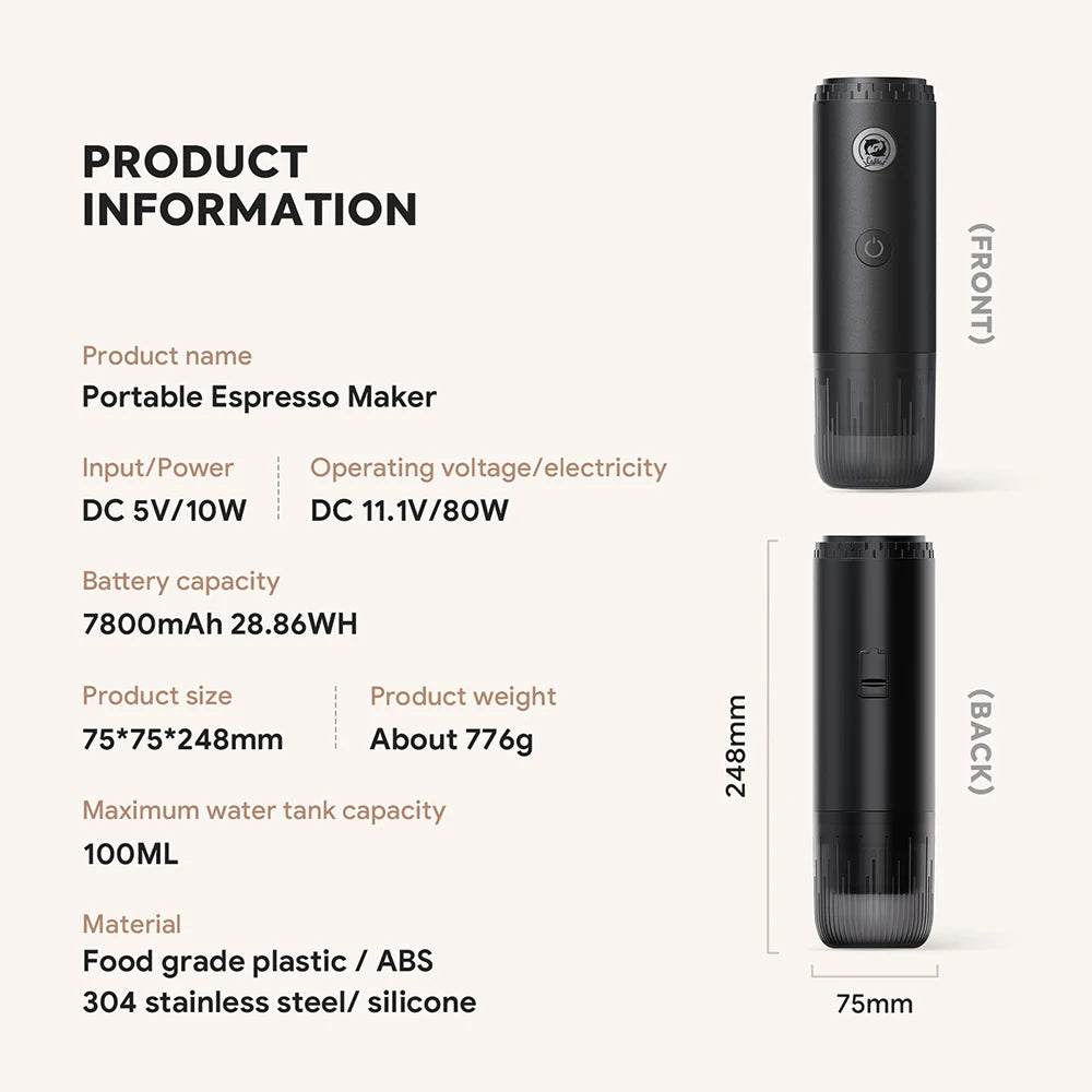 Coffee Machine Travel Portable Espresso for Car & Home Camping Coffee Maker 2-in-1 Capsule Powder Nespresso or Dolce Gusto