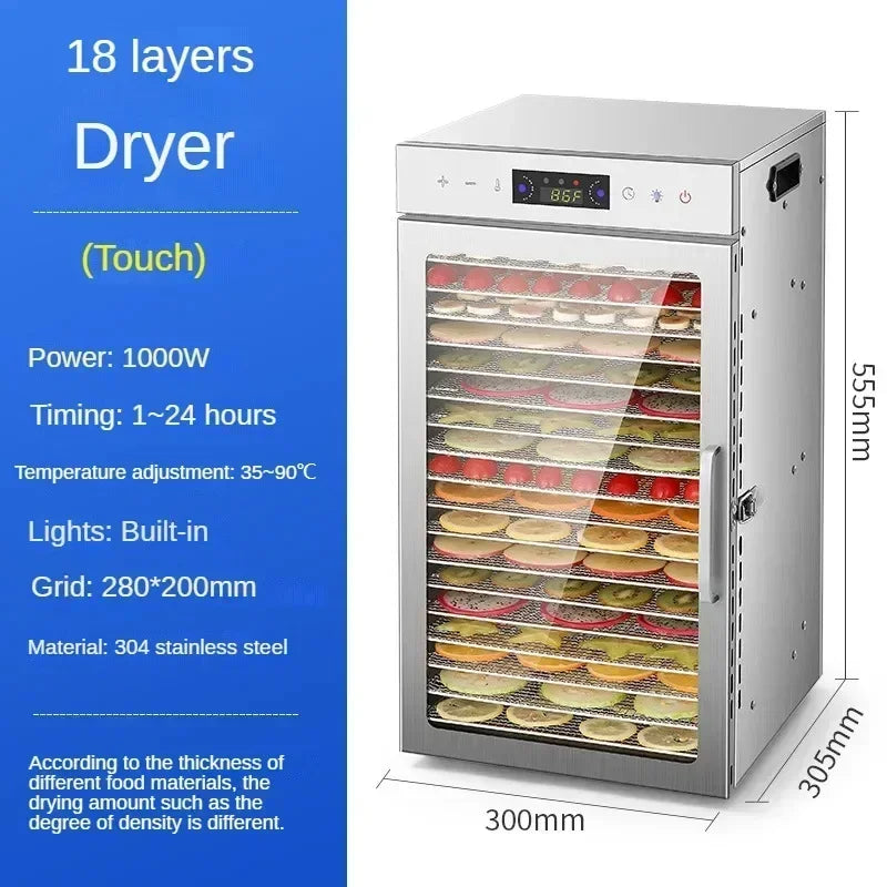6/8/12/18 Layers Home Fruit Air Dryer Vegetable Snacks Meat Medicinal Materials Fruit Smart and Commercial Food Dehydrator