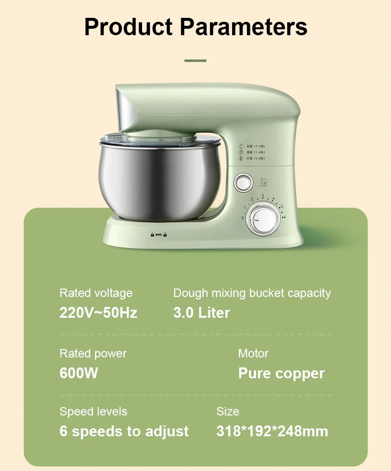 JIQI Stainless Steel Electric Chef Stand Food Mixer Automatic Whisk Eggs Beater Cream Blender Cake Bread Dough Kneading Machine