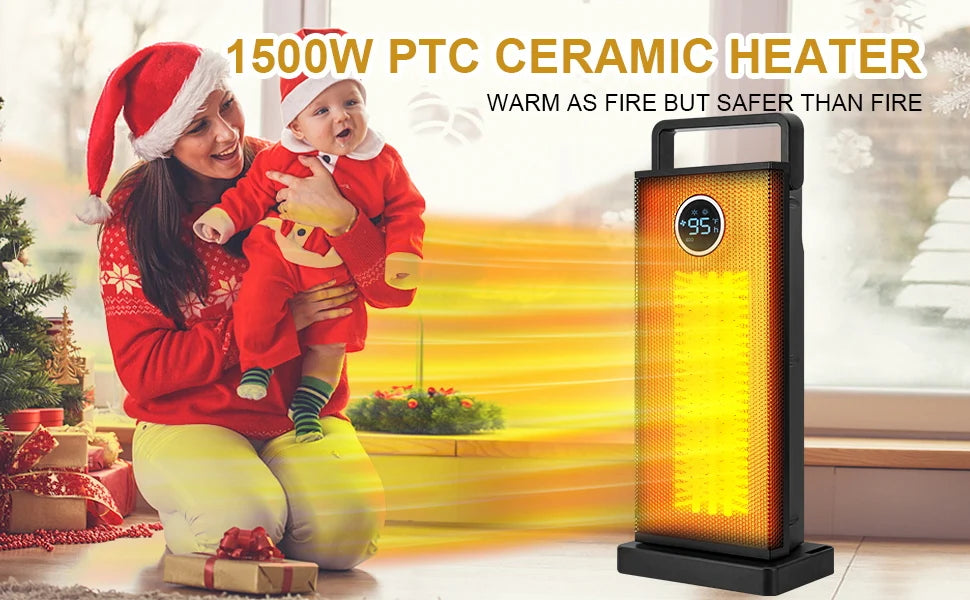Room Heater 1500W Large Portable Ceramic Tower Heater 12 Hour Timer 3 Modes With Remote Rapid Heating Oscillating Heater