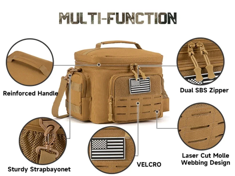 Tactical Thermal Cooler Bag Outdoor Heavy Duty Lunch Box Work Leakproof Insulated Durable Lunch Bag for Men Meal Camping Picnic