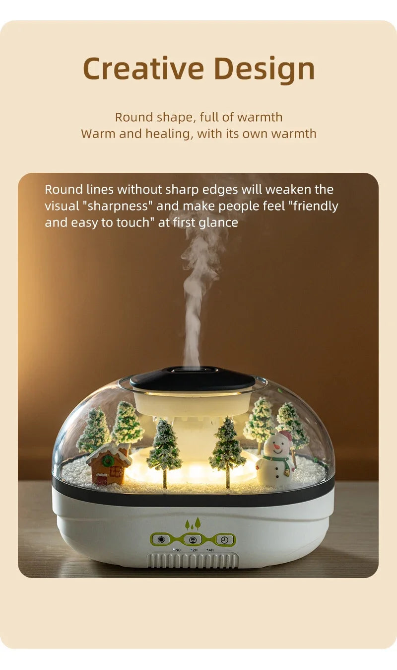 Snowman Landscape Aroma Humidifier with Colorful Led Light Essential Oil Diffuser Ultrasonic Raindrop Air Humidifier for Home