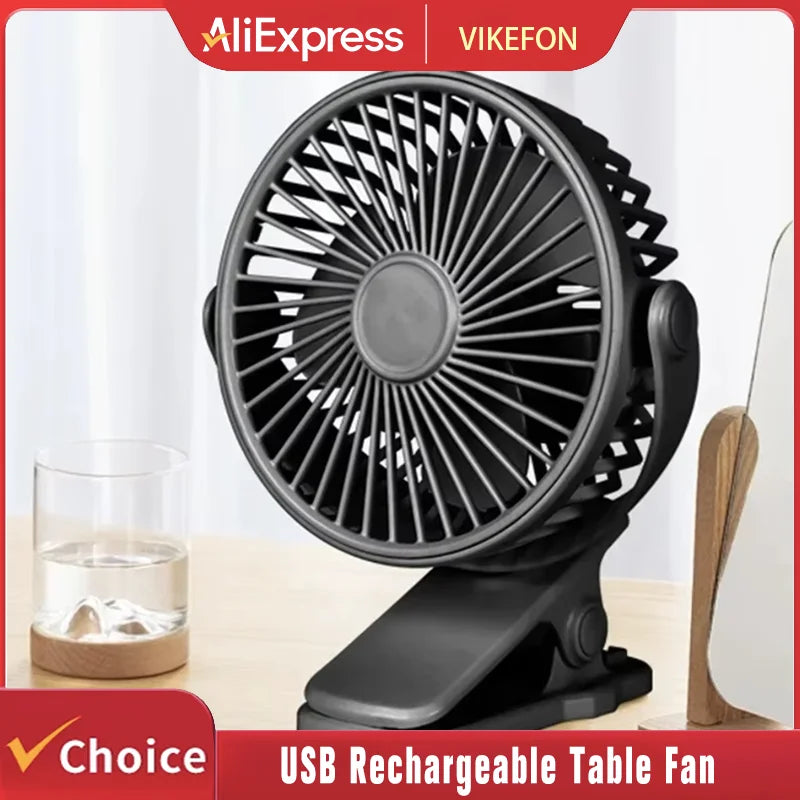 Portable Mini 360°Flip USB Rechargeable Table Fan Clip-on Type Desk Fan Hanging Clip Fan Night Light Air Cooler Outdoor