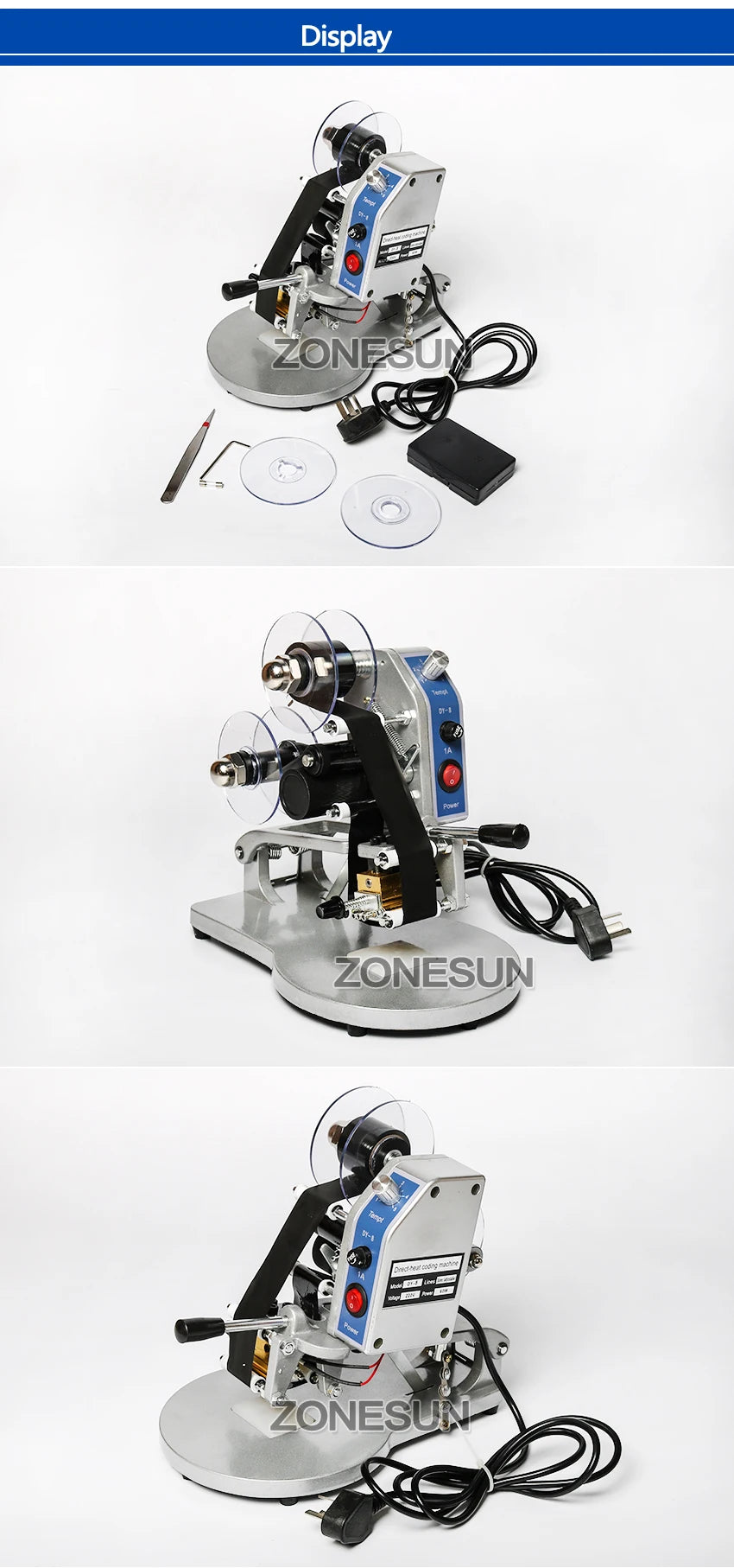 ZONESUN ZS-DY8 Manual Date Code Printer – Batch Number, Expiry & Production Date Coding Machine with A-Z Characters Ribbon