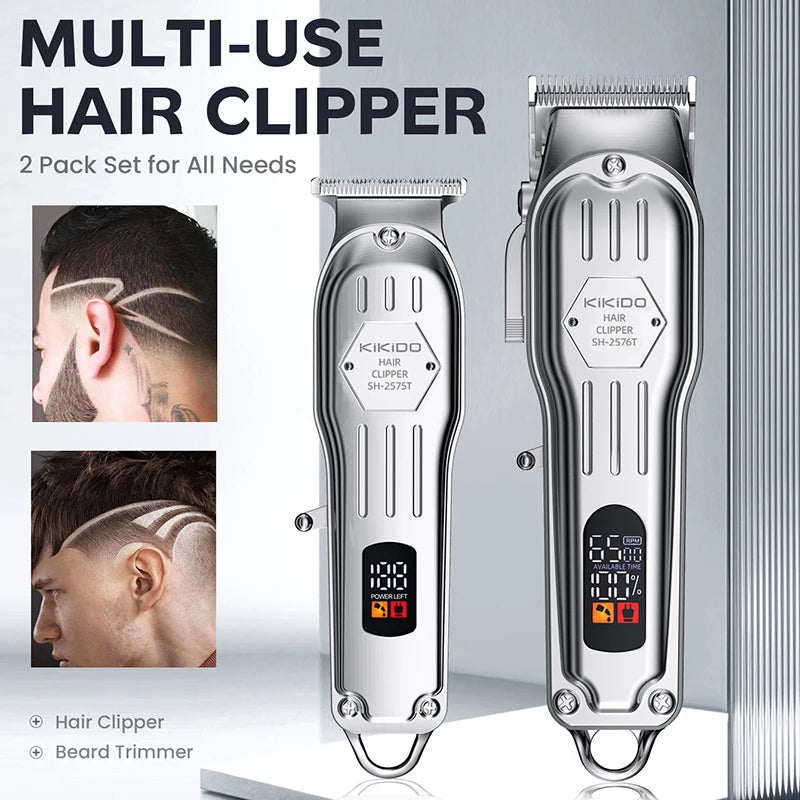 KIKIDO 2 IN 1 Hair Clipper Professional Hair Cutting Machine Rechargeable Barber Hair Trimmer Cordless Haircut Clipper for Men