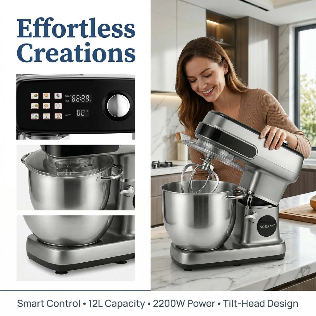 2200W Electric Dough Mixer, 12L Stand Mixer, Cream Egg Beater, Kitchen Food Processor, Multi-Function Blender, Home Baking Tool