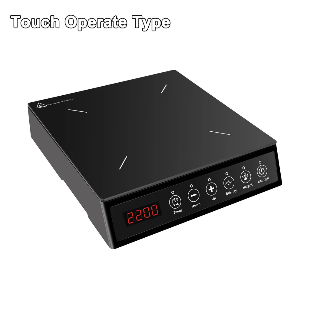 2200W Portable Electric Magnetic Induction Cooker Touch Panel Waterproof Hotpot Heating Stove Touchpad Cooktop Stir Fry Dish Coo