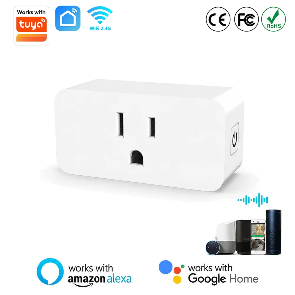 Tuya US-Spec Smart Plug 10A with Wi-Fi Connectivity, Timer Function, and Voice Control—Ideal for Smart Homes