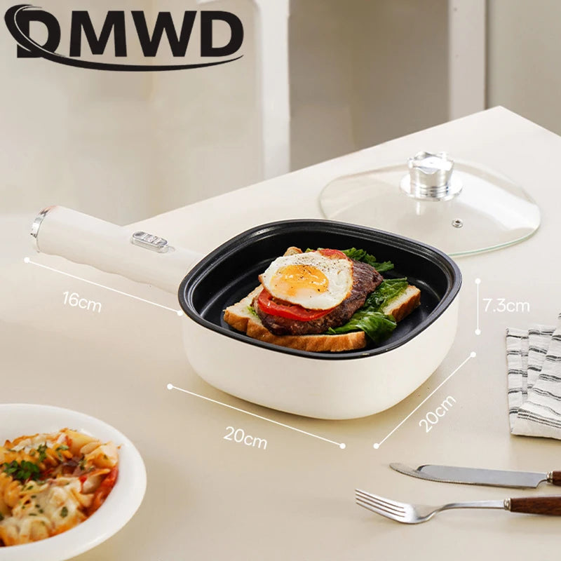 DMWD Electric Frying Pan Household Mini Stir-frying Pot Non-stick Steaks Pancakes Electric Skillet Multicooker 2 Firepower 600W