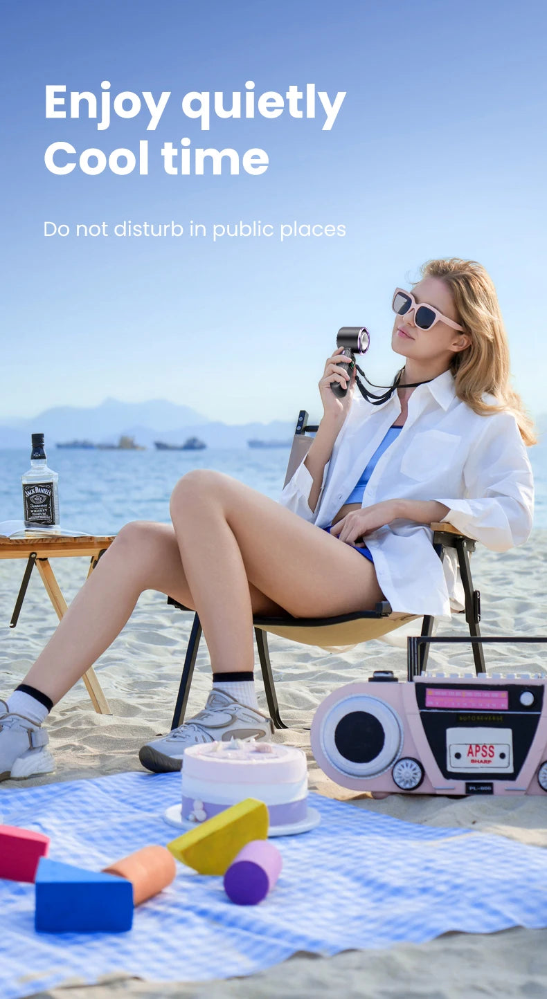 2025 New Ice Pack High-Speed Handheld Eletric Fan 100 Speed Adjustable Folding Mini Fan Portable Outdoor Hanging Neck Small Fan