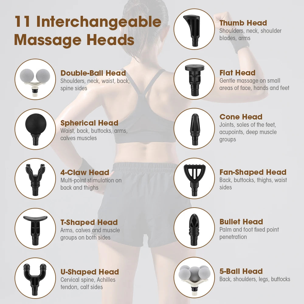 11-IN-1 Electric Massage Gun 99 Level Powerful Fascia Gun High-Frequency Vibration Body Massage Gun USB Rechargeable