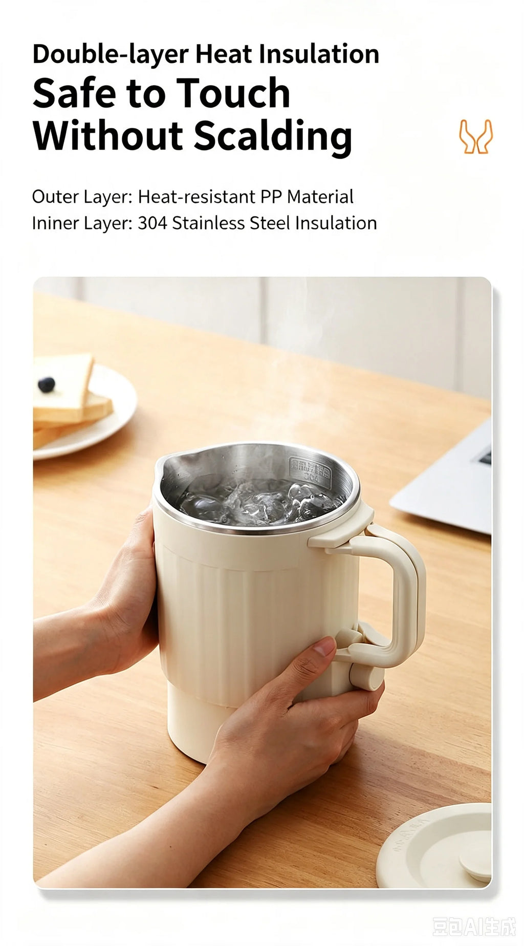 Portable Foldable Electric Kettle, Double Layer Anti-scald Water Boiler, 2 Heat Settings Quiet Mini Travel Heating Pot for Boili