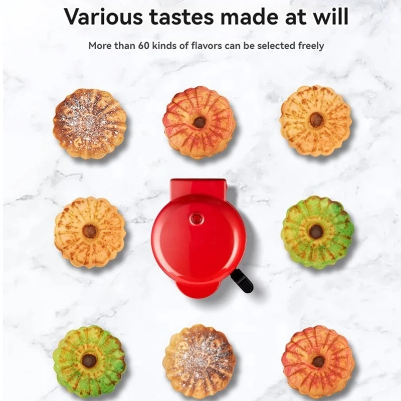110V Heart Waffle Maker Mini Cake Maker Double-Sided Heating Doughnut Portable Breakfast Machine Breakfast Mold Kitchen Supplies