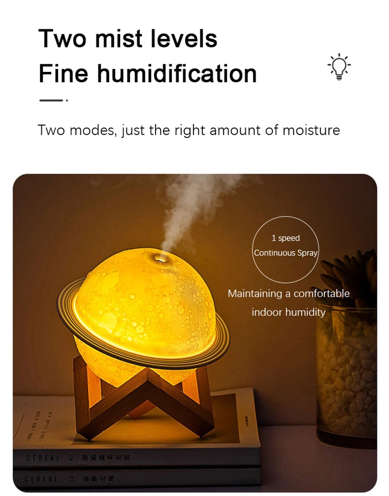 Moon Air Diffuser 880ML Aroma Spreader Ultrasonic Portable Air Humidifier USB Air Shooter Full Moon Light Night Home Decor