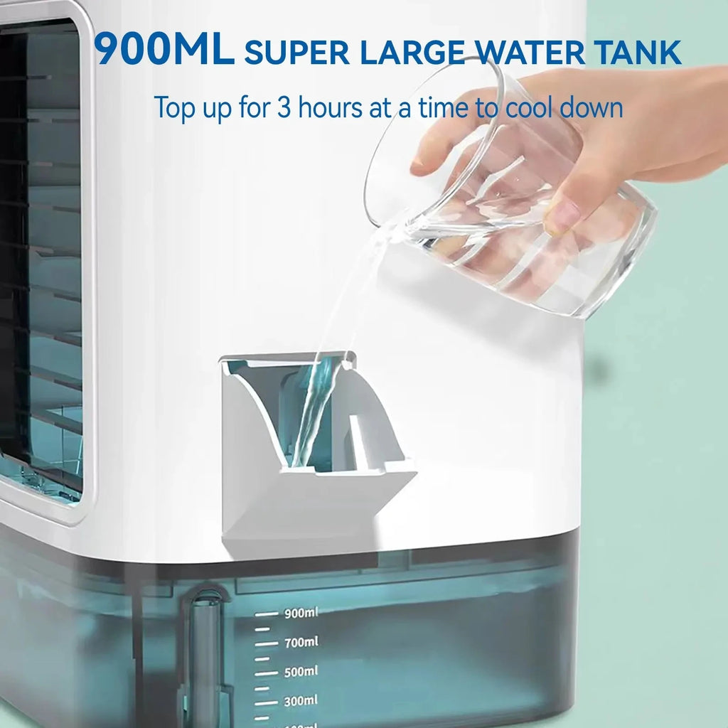 Portable Air Conditioner 3-Speed Small AC Unit Mini Air Cooler 900ML Water Tank Electric Fan With Humidifier for Bedroom Office